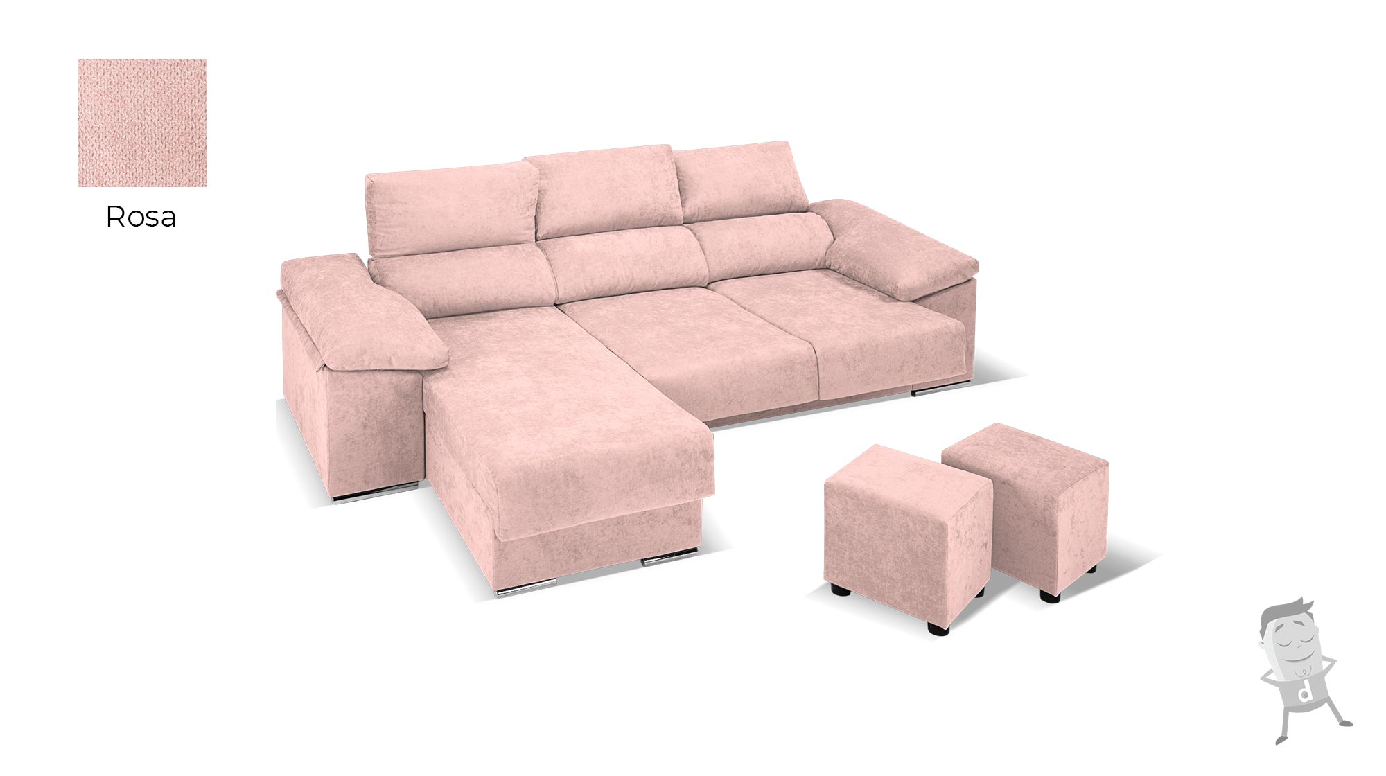 Sofa Chaise-longue-Zeus-Rosa
