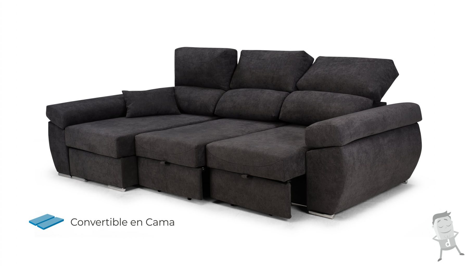 Sofa cama Chaise Longue Nivaria tela antimanchas 1 marengo