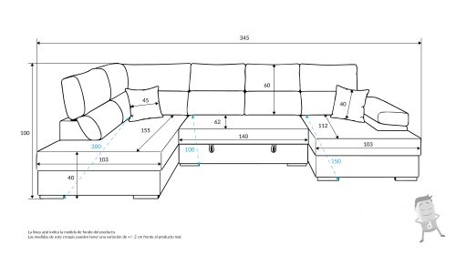 Medidas Detalladas Sofá Chaise Longue Sherezade