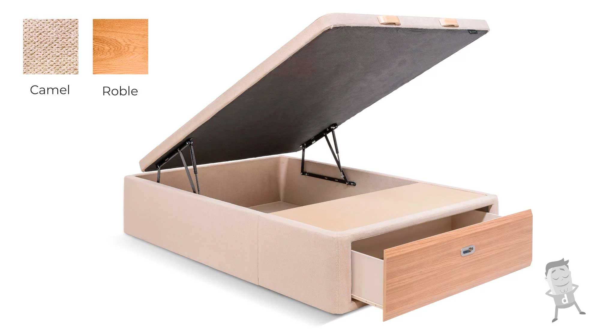 Canapé abatible, gran capacidad y alta durabilidad, wengué, 135x190 Storage  bed