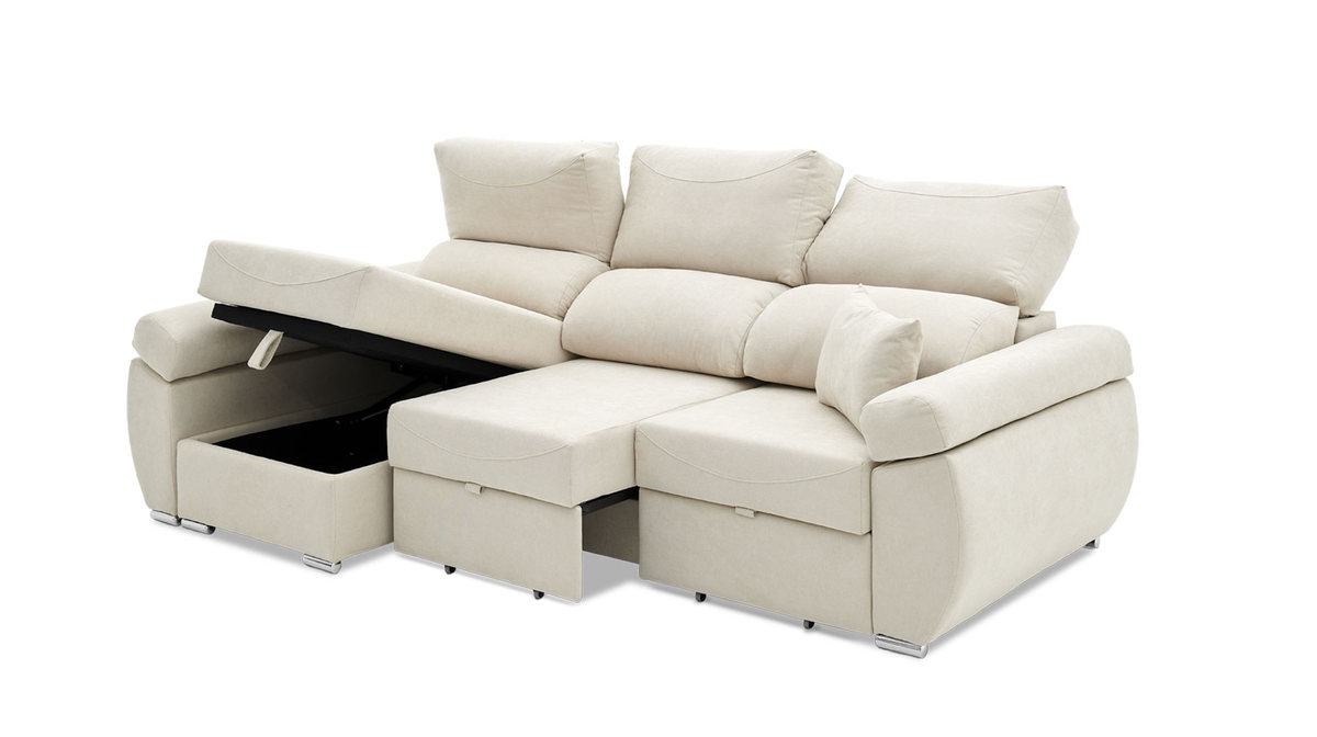 Sofá Chaiselongue Zafiro Tela Antimanchas 3 Plazas color Beige