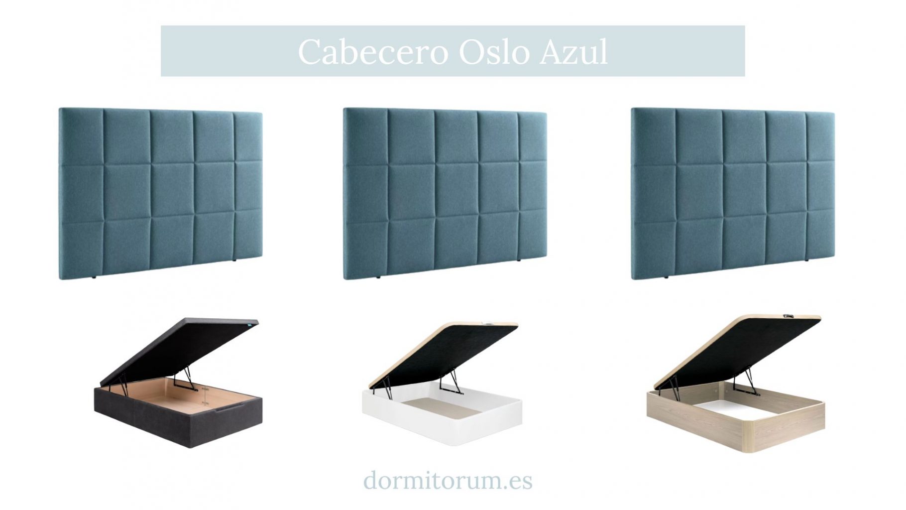 cabecera azul y canapés blanco, negro madera