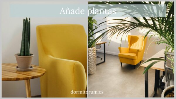 añade plantas - decoracion salon con sofa mostaza