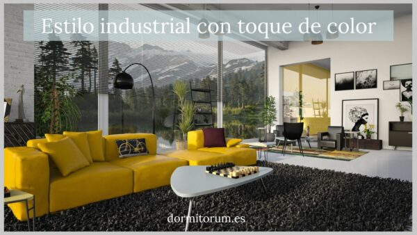 estilo industrial con toque de color - decoracion salon con sofa mostaza