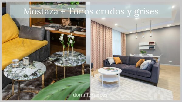 mostaza tonos crudos y grises - decoracion salon con sofa mostaza
