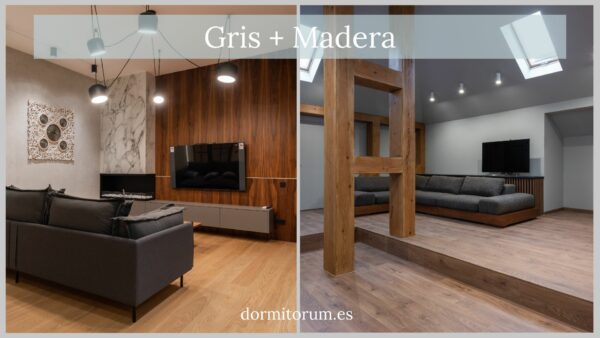 sofa gris y madera