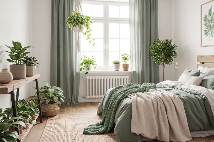 Dormitorio con plantas