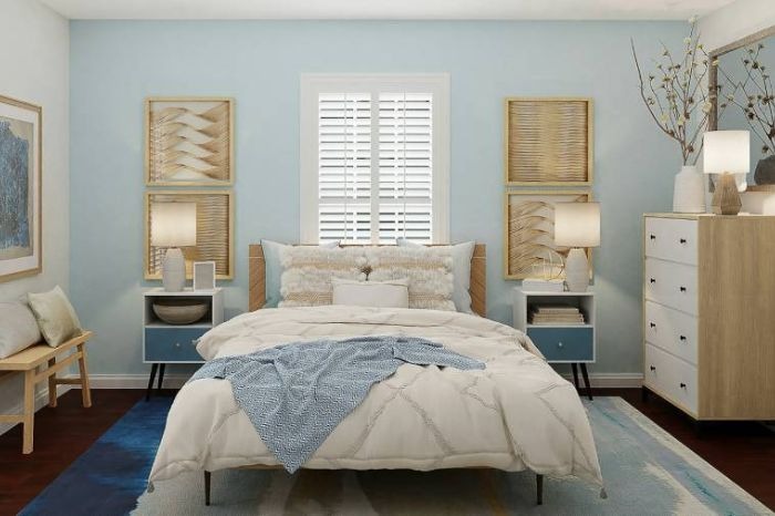 Dormitorio en azul y blanco para un ambiente relajado